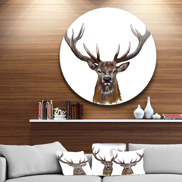 Deer Head in Front - Animal Round Metal Wall Art